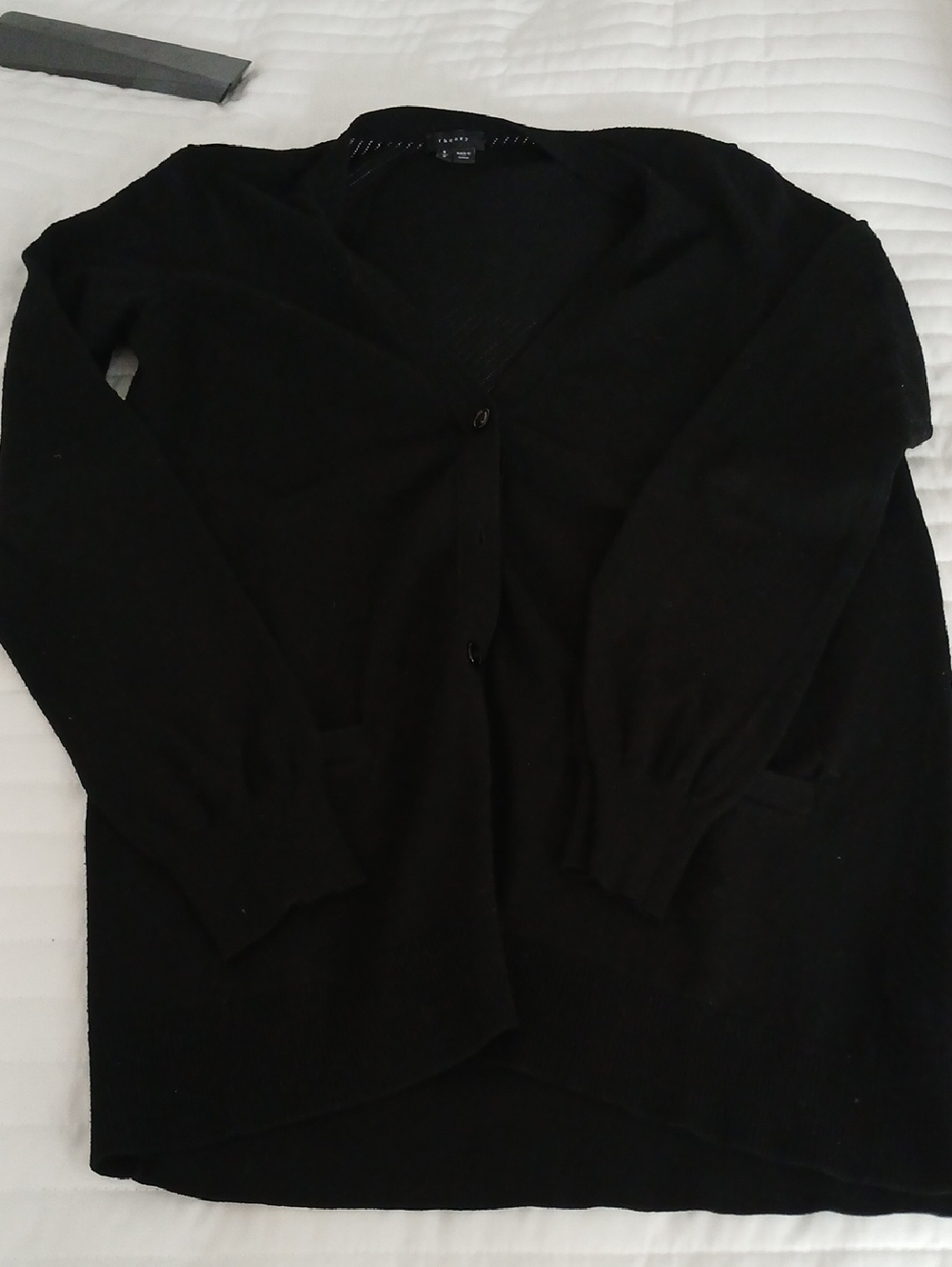 Theory Black V-Neck Button Front Cardigan